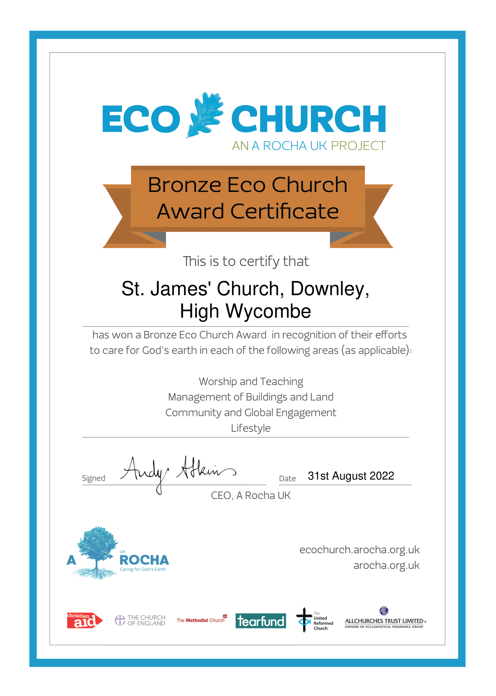 St. James' Church, Eco Church Award